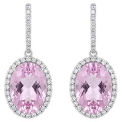 Ohrring aus natürlichem Kunzit (19 Karat) und Diamant (0,75 Karat) in 14-karätigem Gold