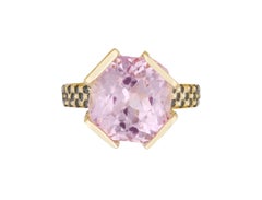 MAIKO NAGAYAMA Black Diamond and Kunzite 18K Gold Contemporary Cocktail Ring