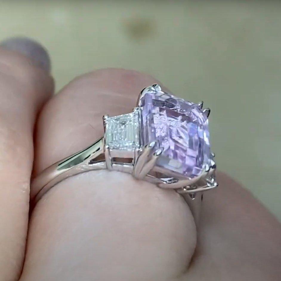 Anillo de kunzita natural y diamantes (aprox. 2,80 quilates), platino Corte esmeralda en venta
