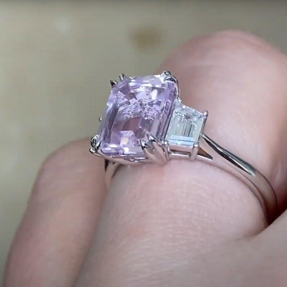 De las mujeres Anillo de kunzita natural y diamantes (aprox. 2,80 quilates), platino en venta