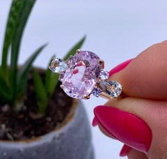 Natural Kunzite, Aquamarine and Tanzanite gems Ring, 14 Karat Rose Gold, 7US