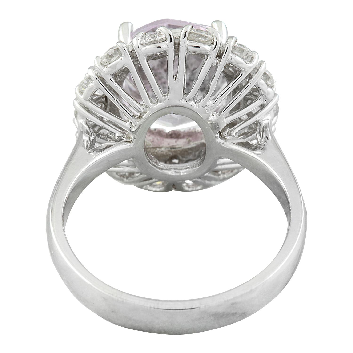 Natural Kunzite Diamond Ring In 14 Karat White Gold  For Sale 1