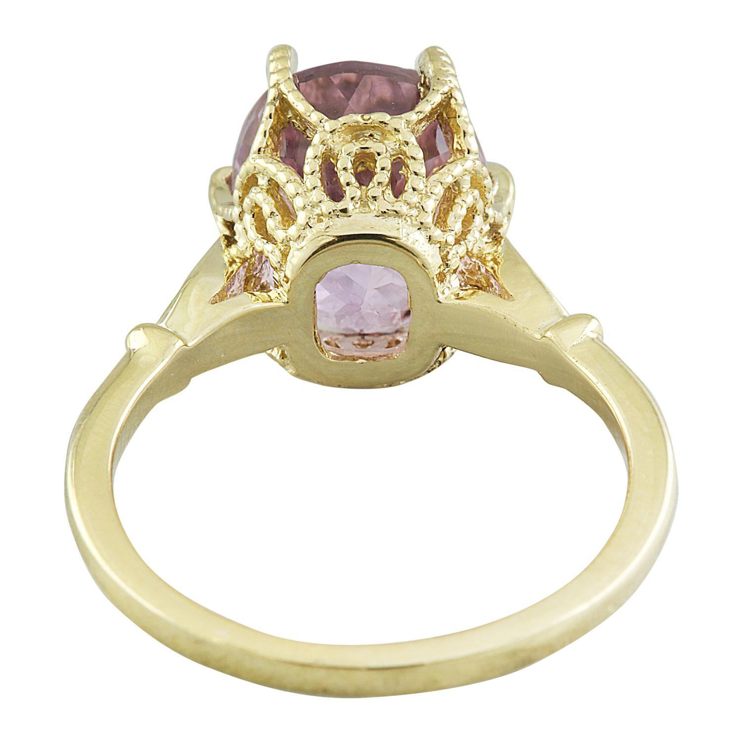 Women's Natural Kunzite Diamond Ring In 14 Karat Yellow Gold For Sale