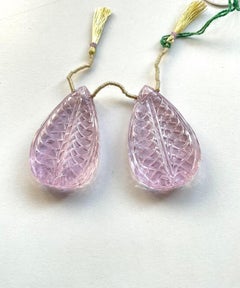 Natural Kunzite Earrings Pair 2 Pieces Carved Drops Gemstone for Jewelry Making