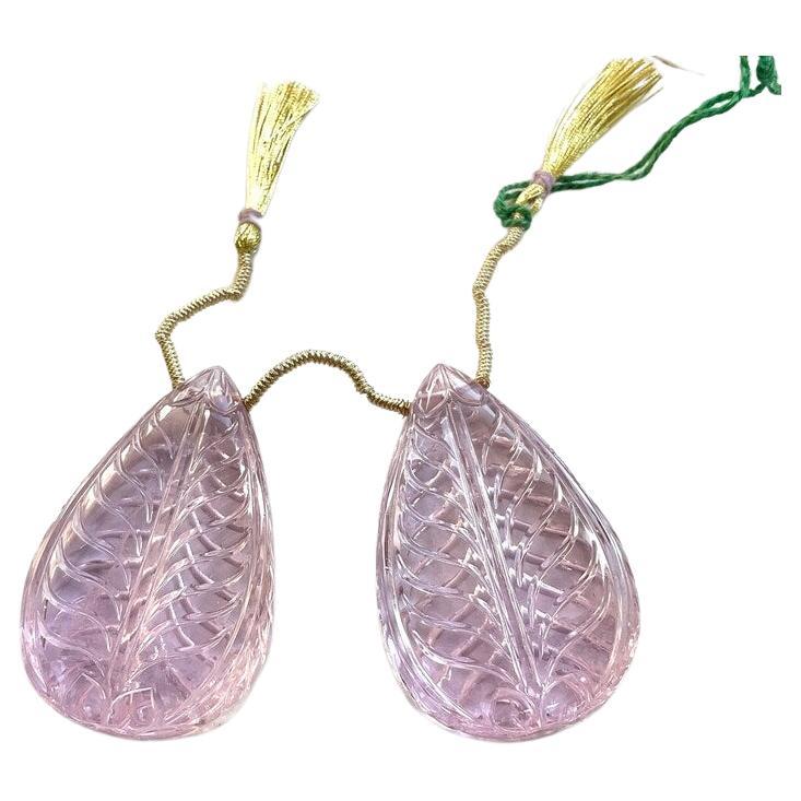 Natural Kunzite Earrings Pair 2 Pieces Carved Drops Gemstone for Jewelry Making