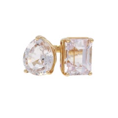 Anello di Kunzite naturale taglio pera e smeraldo Toi Et Moi 18 carati In magazzino