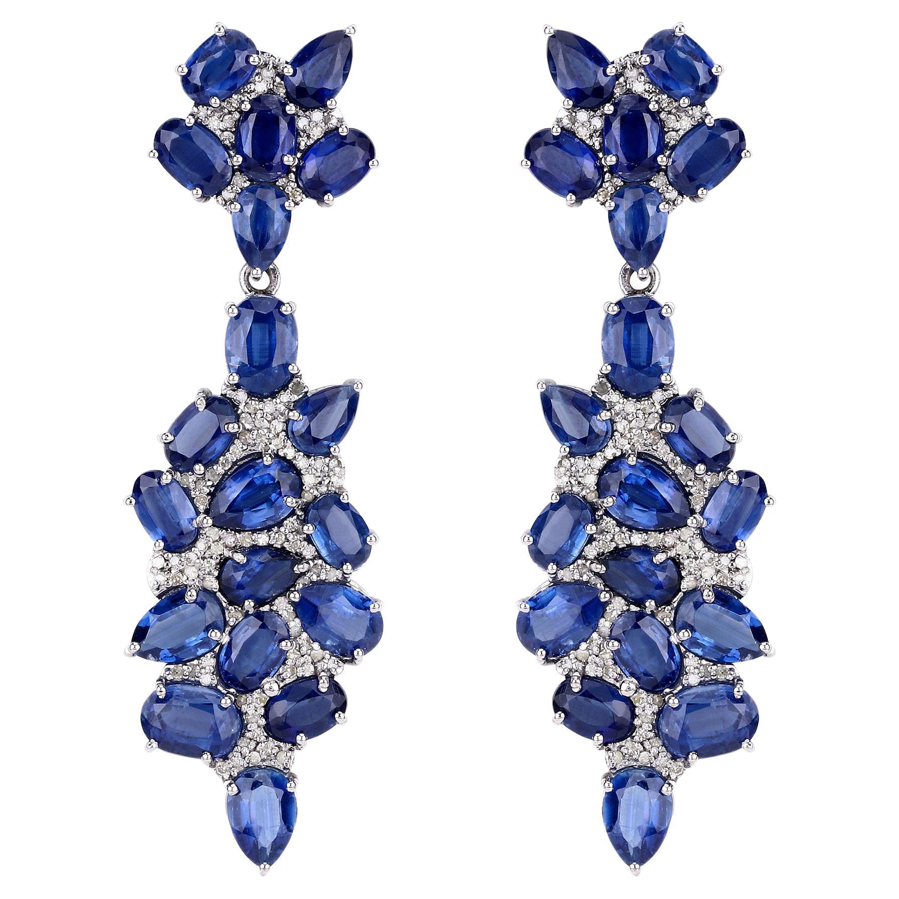 Natural Kyanite and Diamond Cluster Earrings 26 Carats For Sale