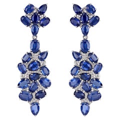 Boucles d'oreilles grappe de diamants et Kyanite naturelle de 26 carats