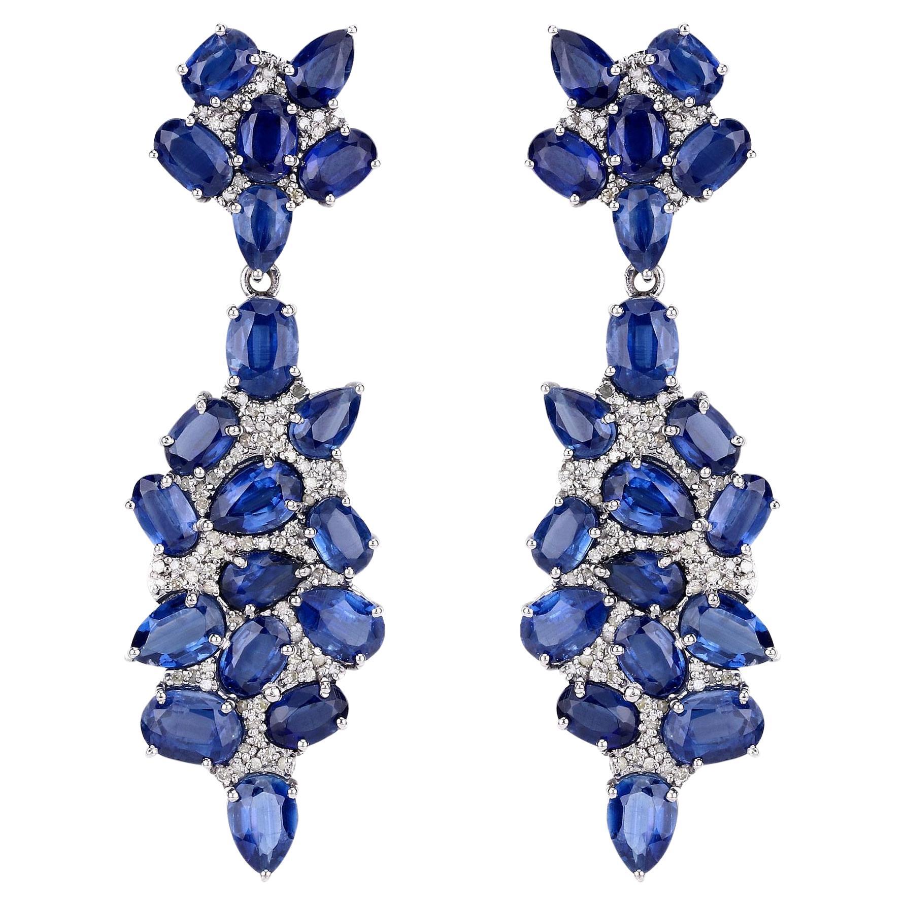 Natural Kyanite and Diamond Cluster Earrings 26 Carats For Sale