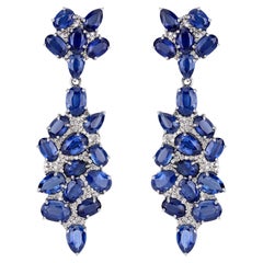 Natural Kyanite and Diamond Cluster Earrings 26 Carats