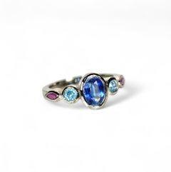 Natural Kyanite, Blue Topaz & Pink Ruby Ring