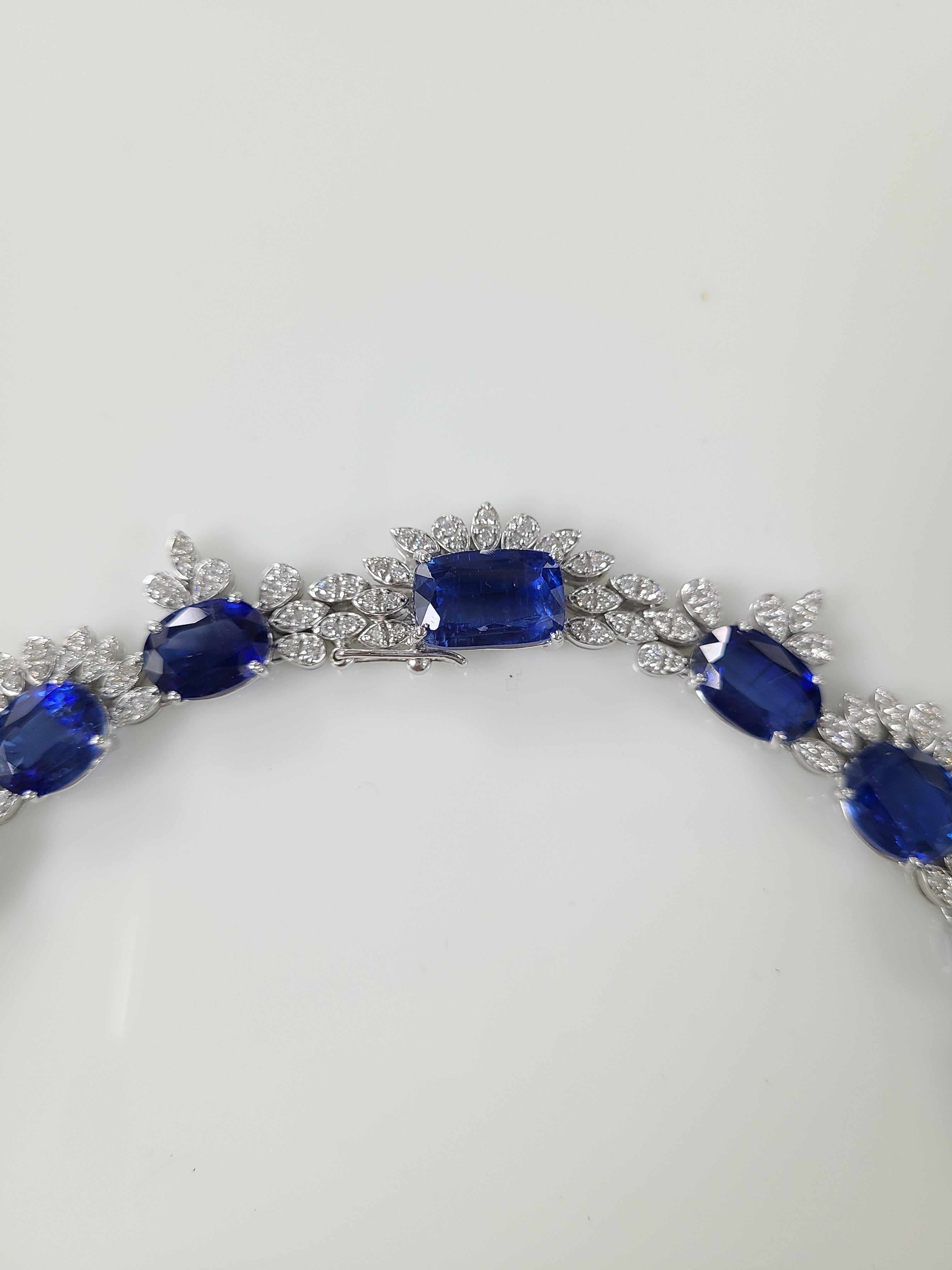 Oval Cut Natural Kyanite Necklace Set in 18 Karat White Gold with Diamonds