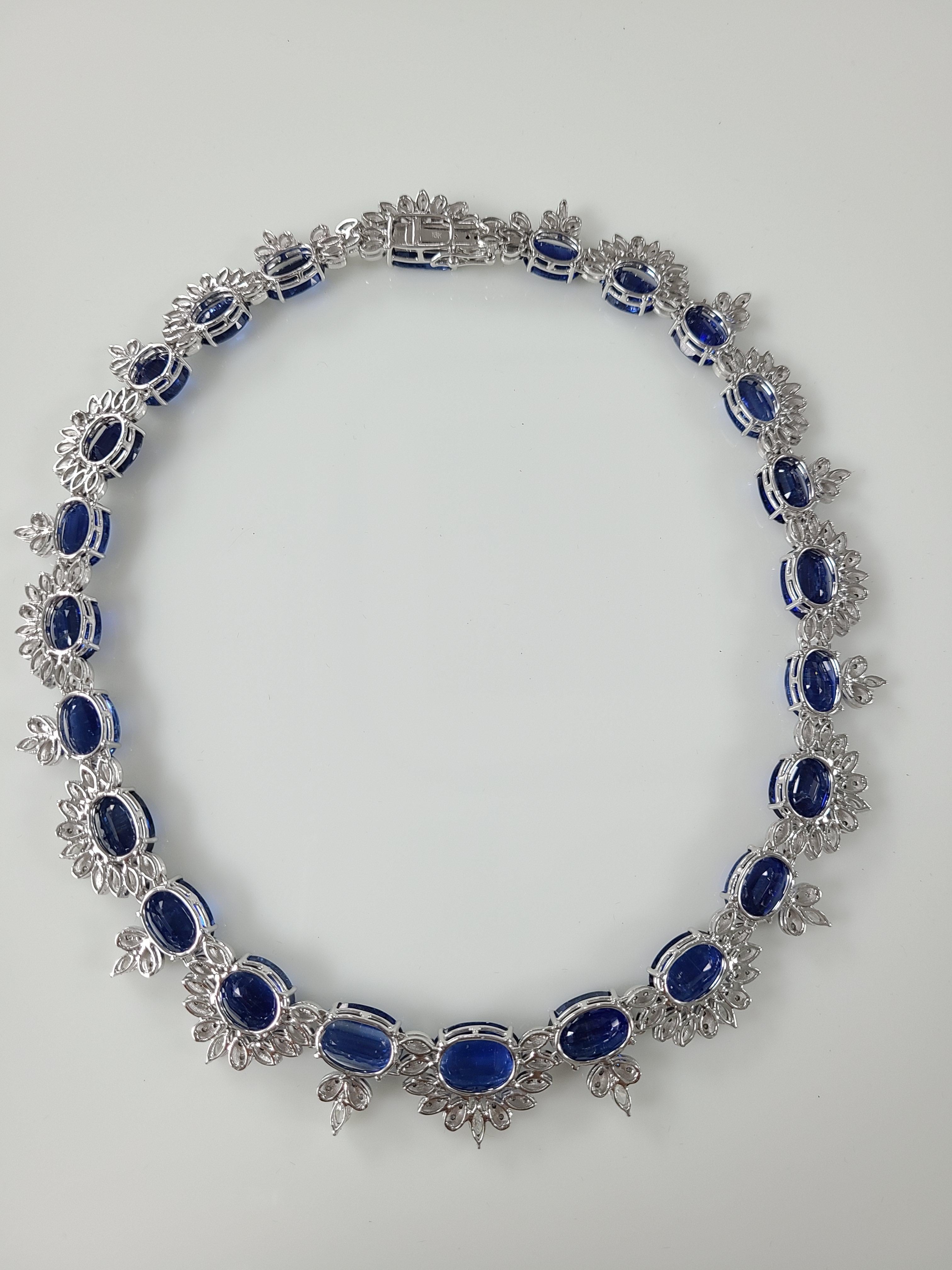Women's or Men's Natural Kyanite Necklace Set in 18 Karat White Gold with Diamonds