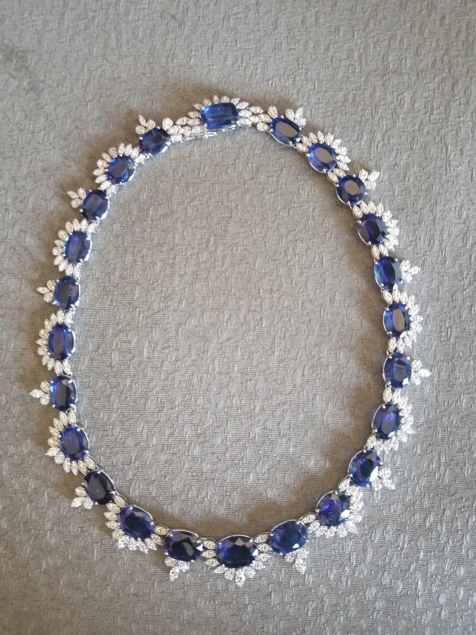 Natural Kyanite Necklace Set in 18 Karat White Gold with Diamonds 1