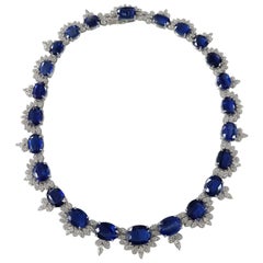 Natural Kyanite Necklace Set in 18 Karat White Gold with Diamonds