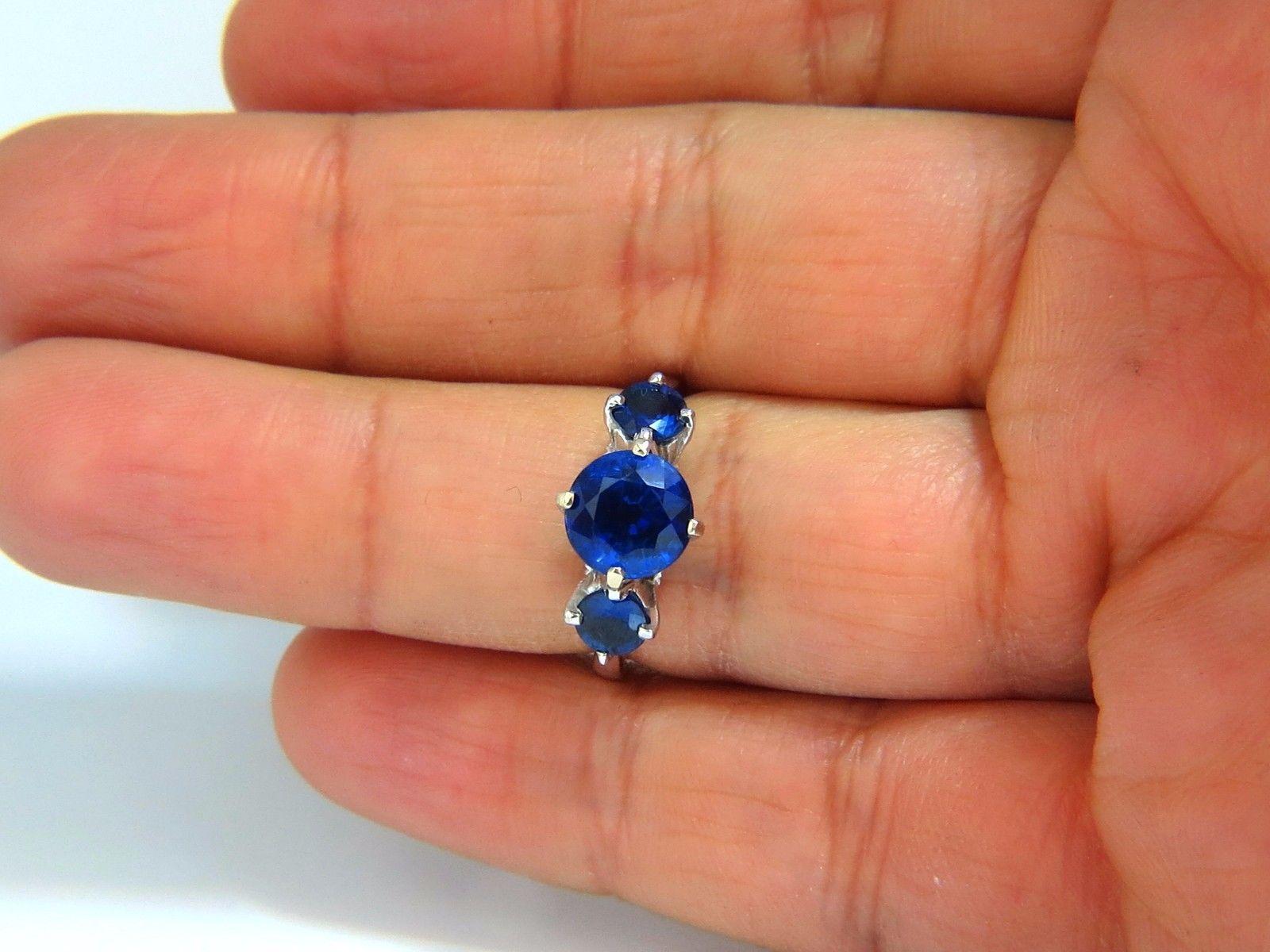 Round Cut Natural Kyanite Sapphire Diamonds Ring 3.74 Carat Vivid Blue 14 Karat