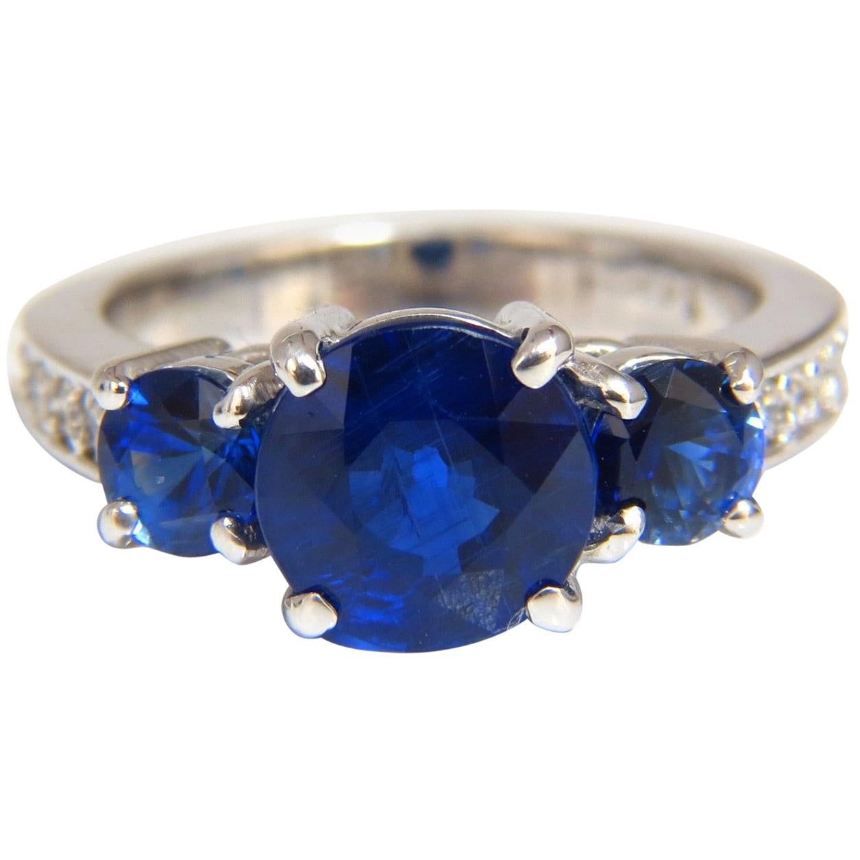 Natural Kyanite Sapphire Diamonds Ring 3.74 Carat Vivid Blue 14 Karat