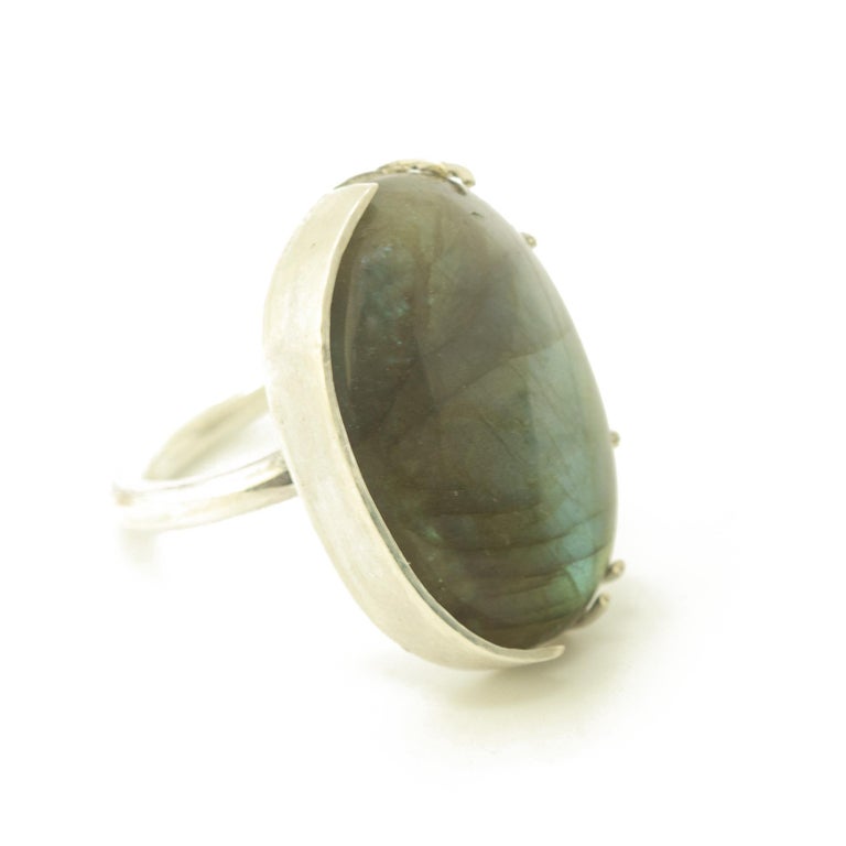 Empire Natural Labradorite 925 Sterling Silver Bezel Oval Cocktail Intini Jewels Ring For Sale