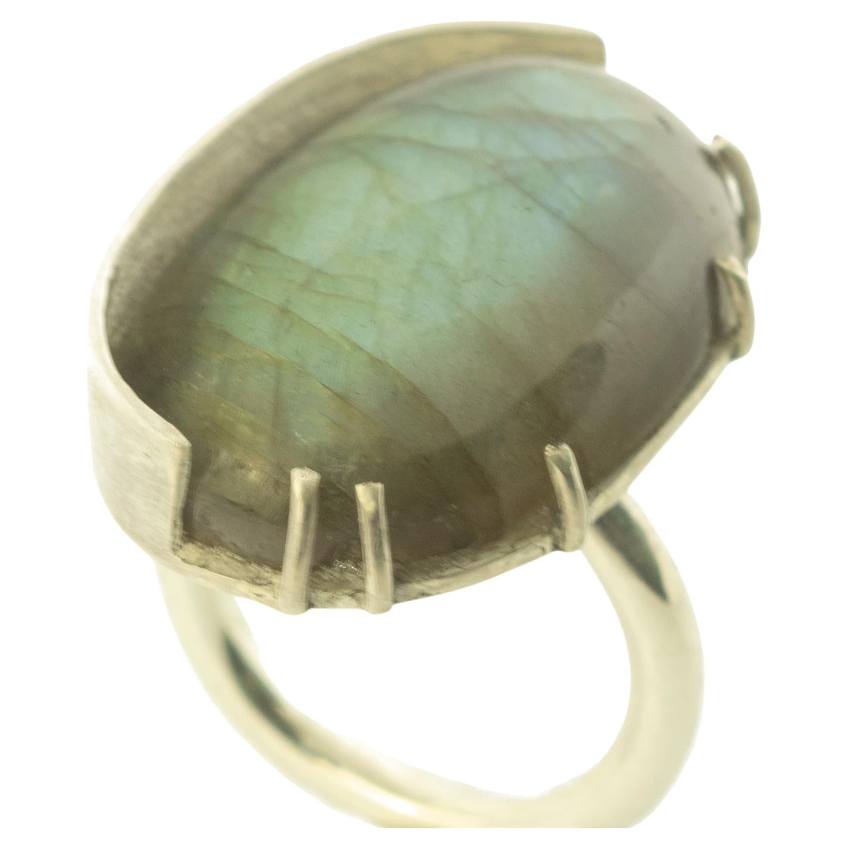 Natural Labradorite 925 Sterling Silver Bezel Oval Cocktail Intini Jewels Ring