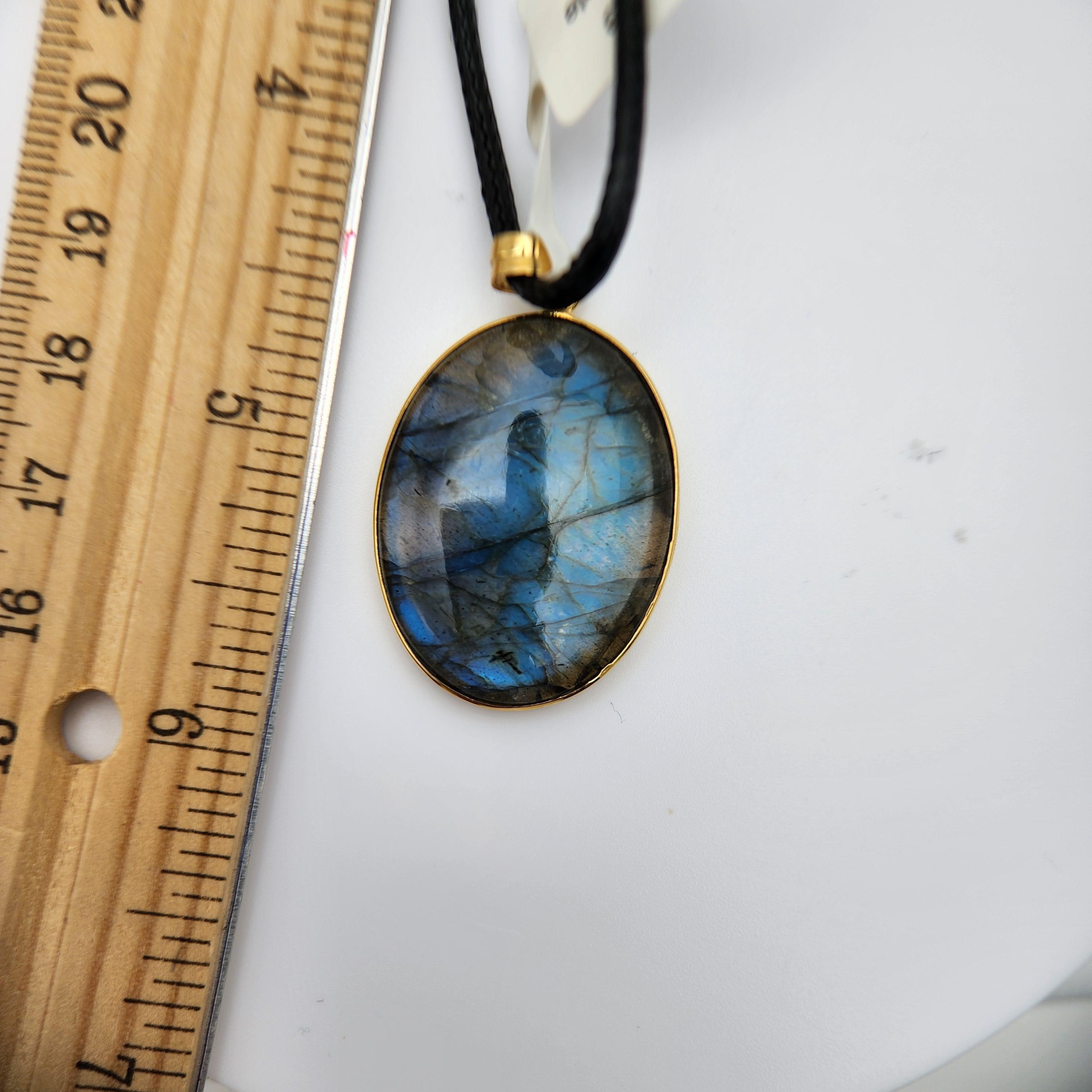 Pendentif en argent sterling plaqué or jaune avec labradorite naturelle en vente 7