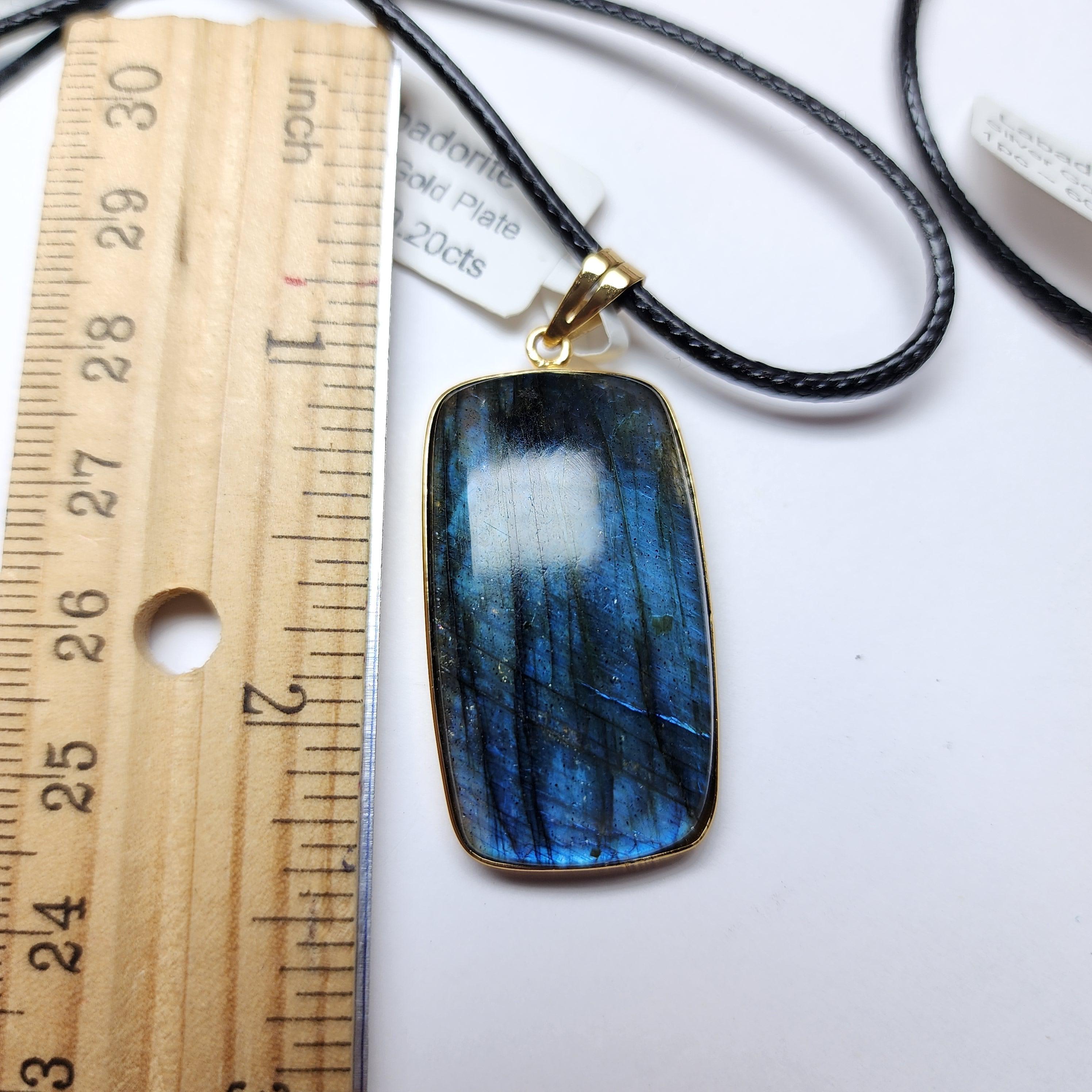 Ciondolo con pietra di labradorite naturale in argento 925 placcato in oro giallo in vendita 12