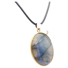 Natural Labradorite Stone Pendent Sterling Silver Plated with Yellow Gold