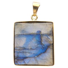 Natural Labradorite Stone Pendent Sterling Silver Plated with Yellow Gold