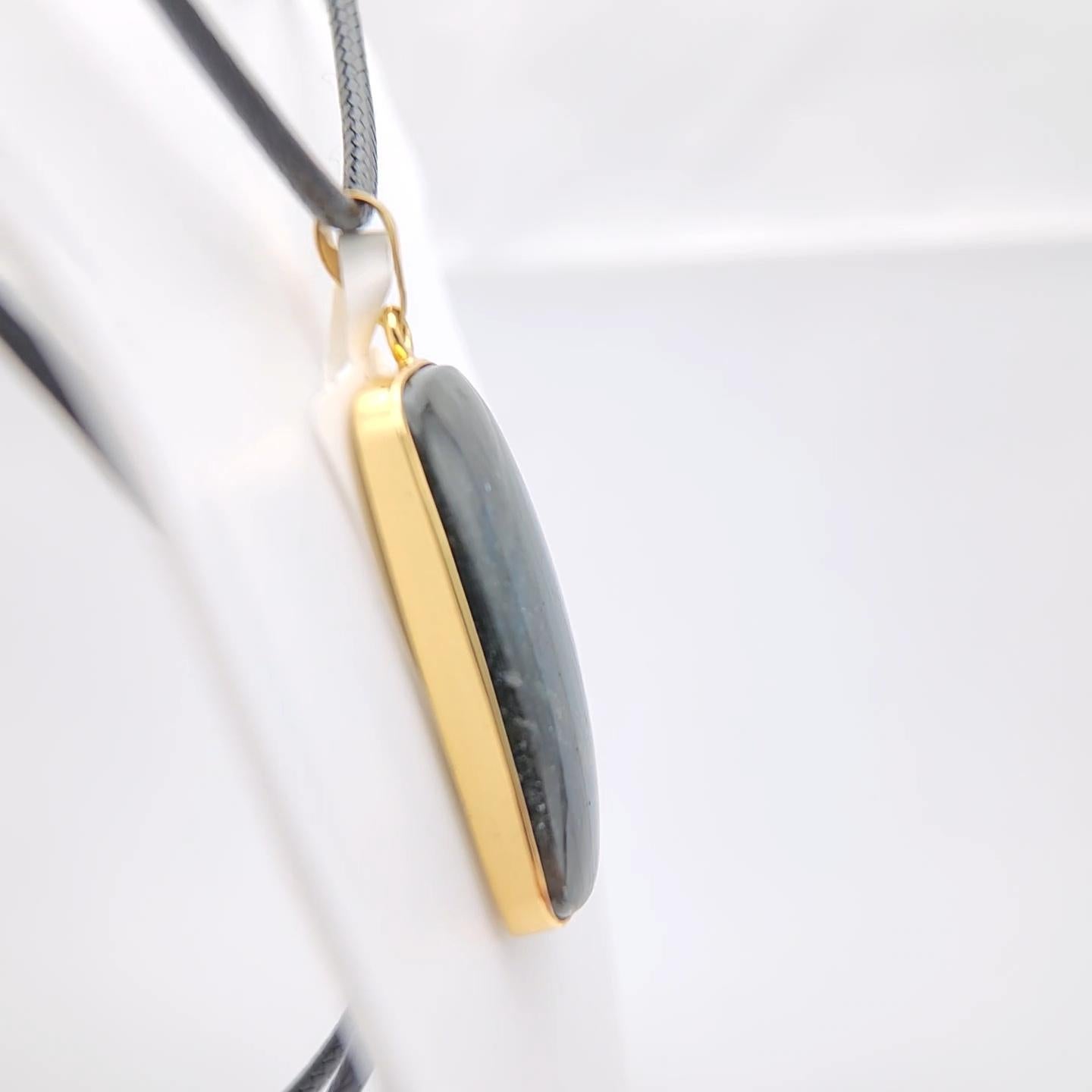 da uomo o donna Ciondolo con pietra di labradorite naturale in argento 925 placcato in oro giallo in vendita