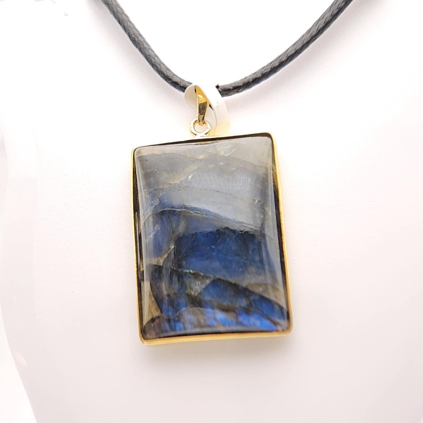 da uomo o donna Ciondolo con pietra di labradorite naturale in argento 925 placcato in oro giallo in vendita