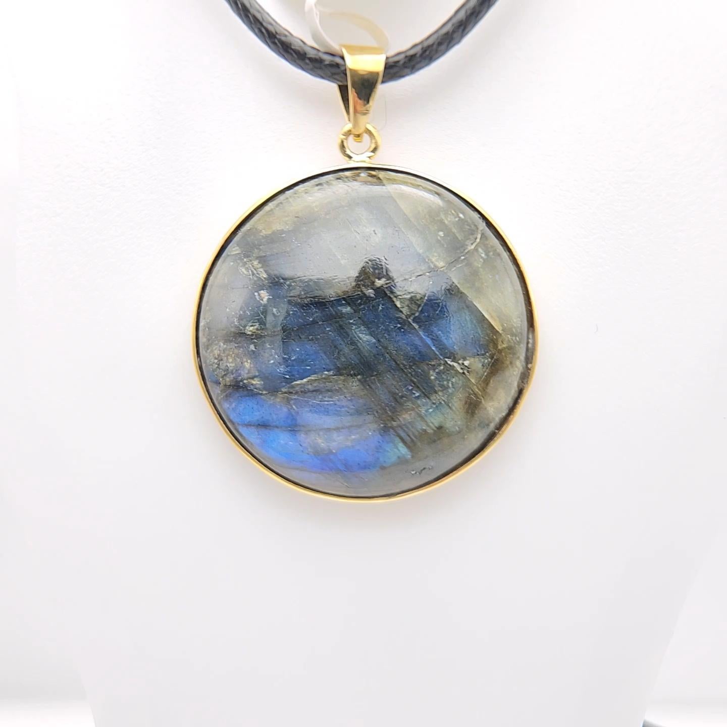 da uomo o donna Ciondolo con pietra di labradorite naturale in argento 925 placcato in oro giallo in vendita