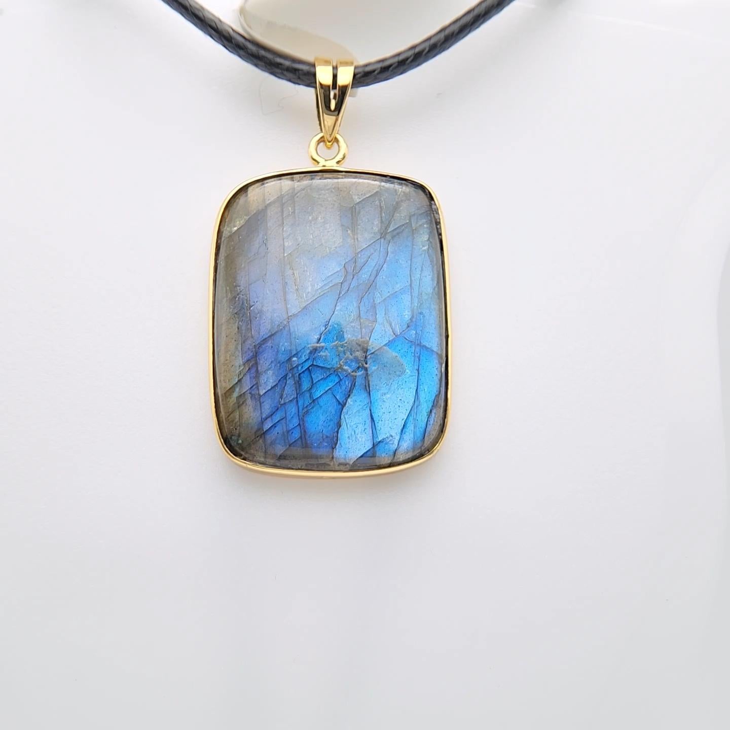 da uomo o donna Ciondolo con pietra di labradorite naturale in argento 925 placcato in oro giallo in vendita