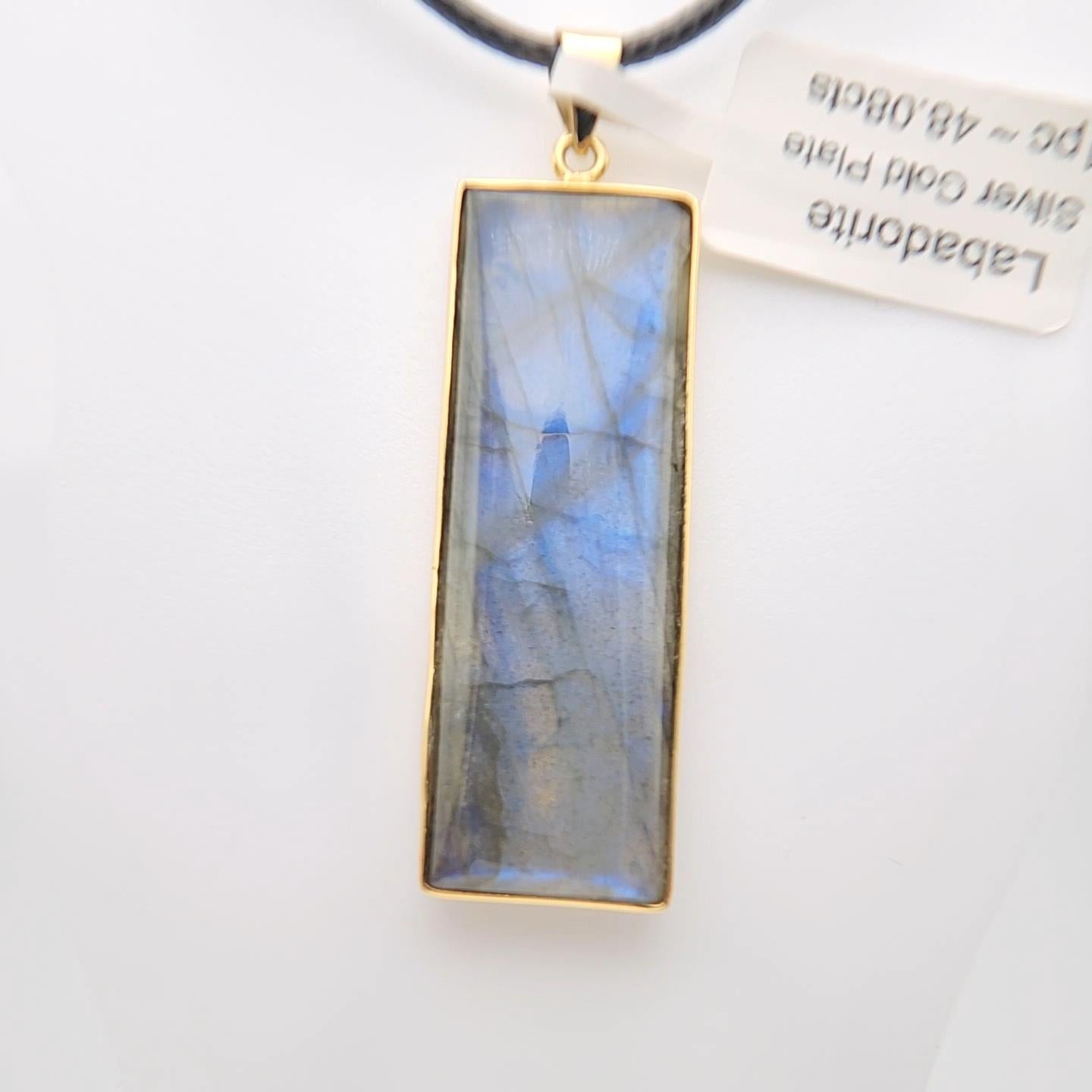 da uomo o donna Ciondolo con pietra di labradorite naturale in argento 925 placcato in oro giallo in vendita