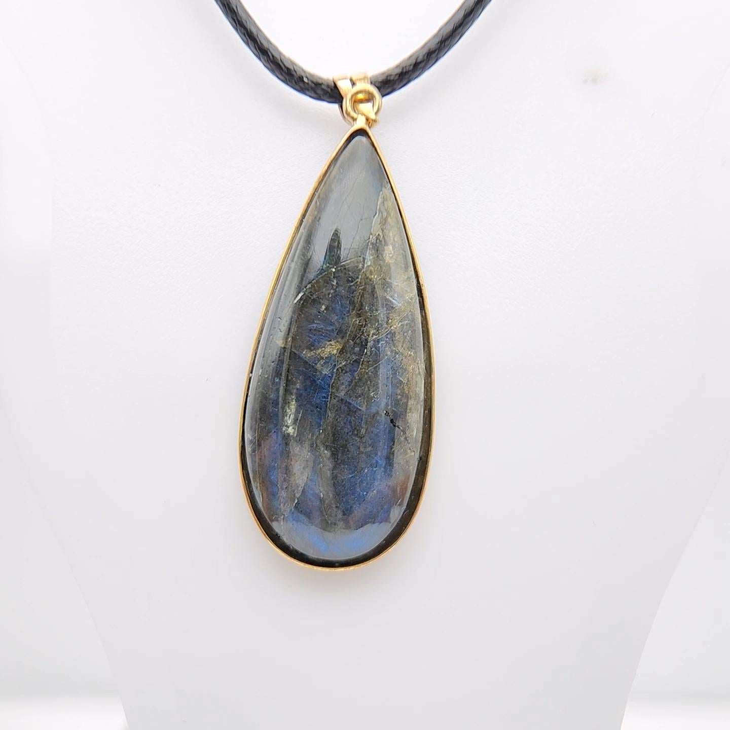 da uomo o donna Ciondolo con pietra di labradorite naturale in argento 925 placcato in oro giallo in vendita
