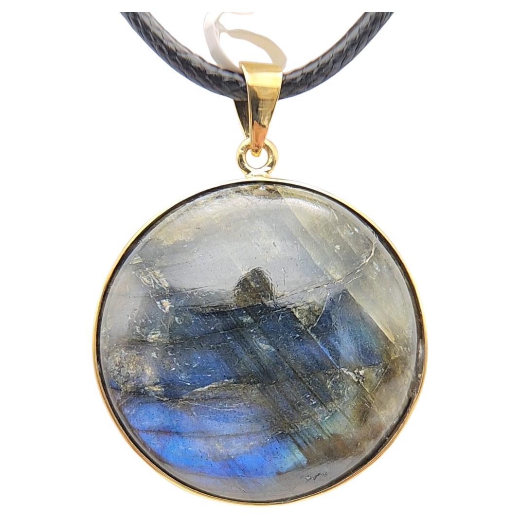 Natural Labradorite Stone Pendent Sterling Silver Plated with Yellow Gold