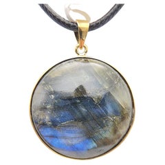 Natural Labradorite Stone Pendent Sterling Silver Plated with Yellow Gold