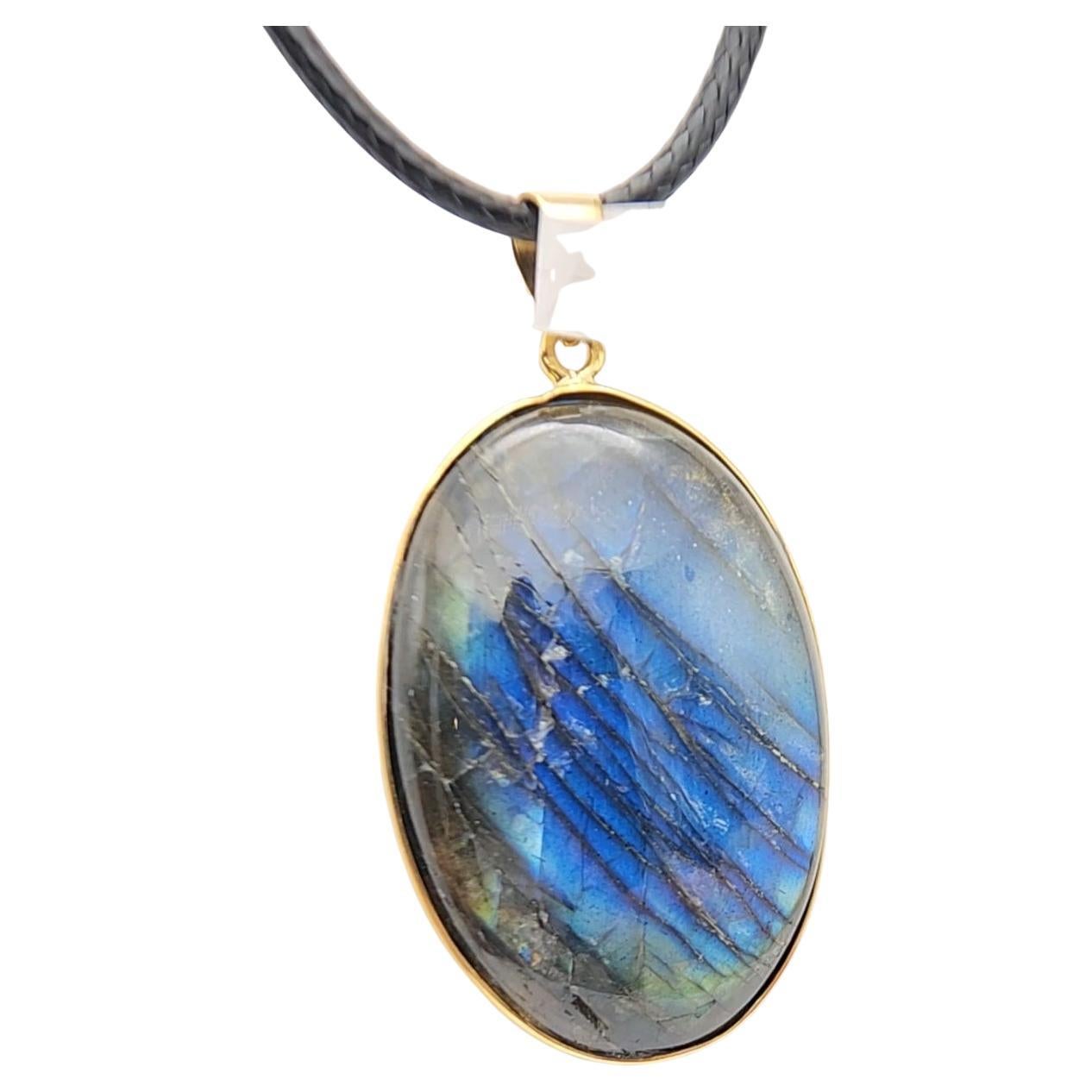 Ciondolo con pietra di labradorite naturale in argento 925 placcato in oro giallo