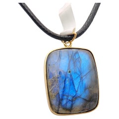 Colgante Piedra Labradorita Natural Plata de Ley Chapada en Oro Amarillo