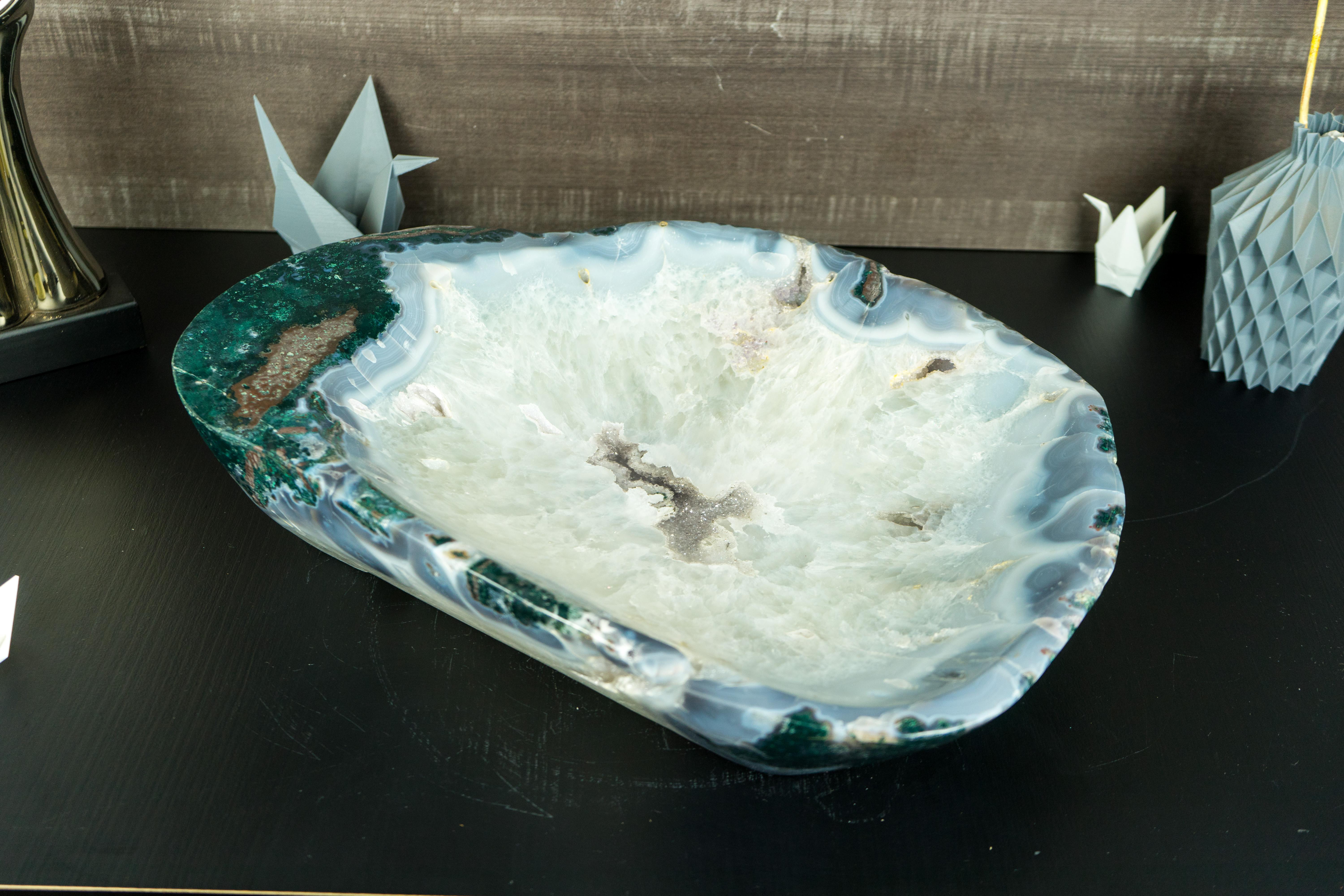 Grande coupe décorative en dentelle d'agate naturelle avec améthyste et cristal de roche en vente 7