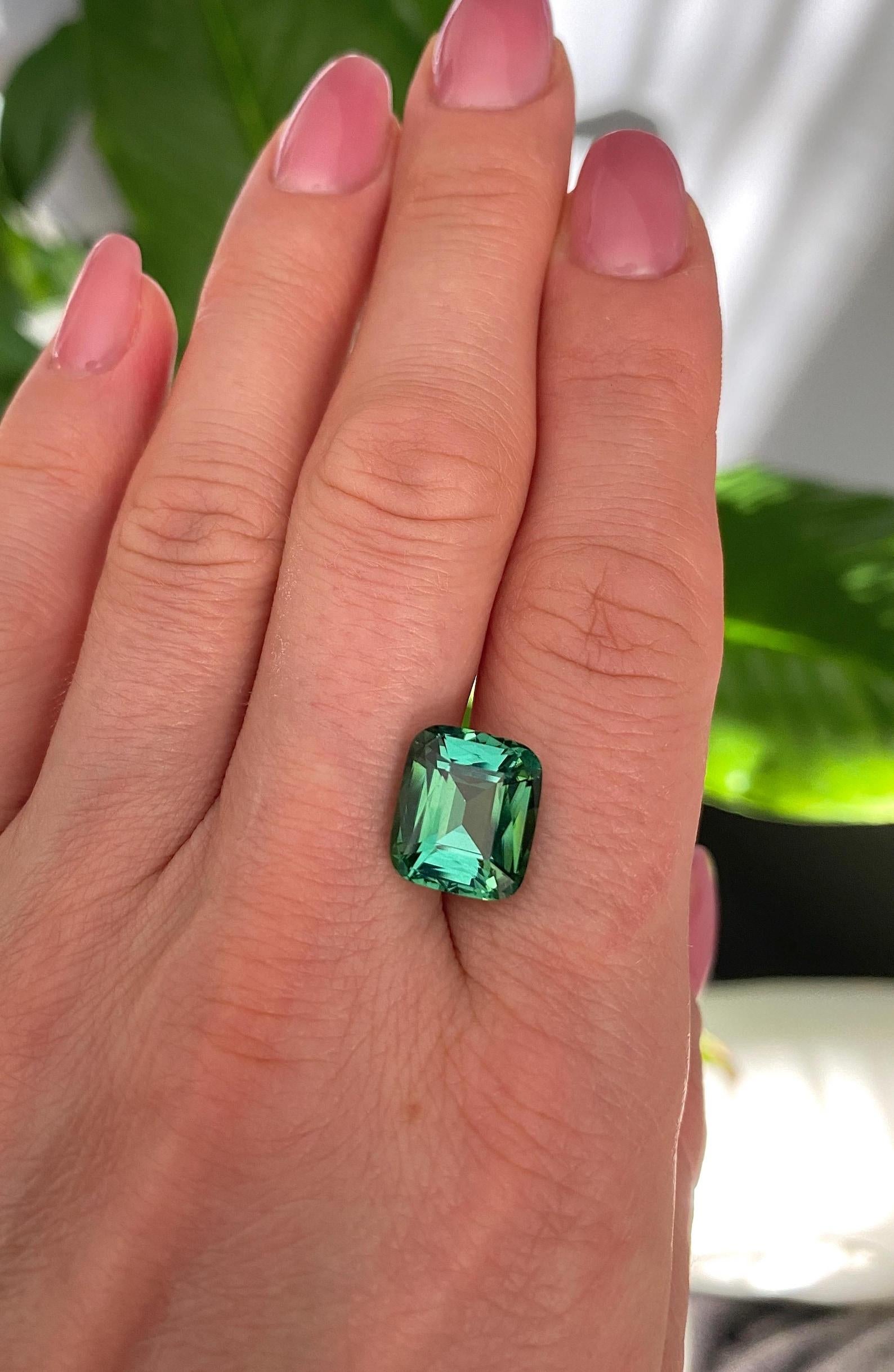 Gemma sfusa Nature Lagoon Tourmaline 7.55 ct. Taglio a cuscino, certificato GIA in vendita 5