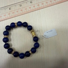Natural Lapis Lazuli 15 Bead 52 Diamond Rondelle 18K Gold 8 Inch Bracelet