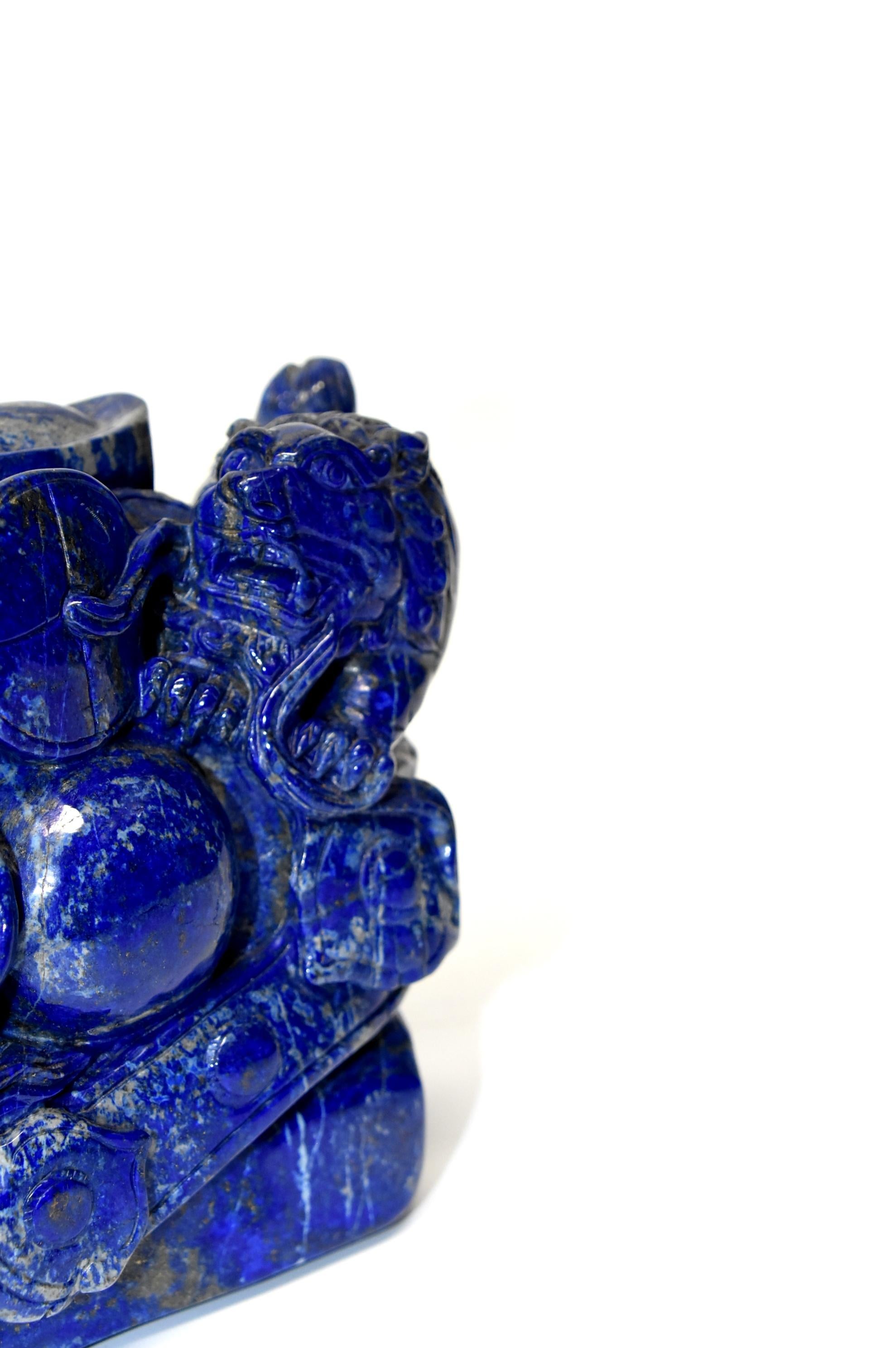 Natural Lapis Lazuli 8 lb Block with Carved Lions 3