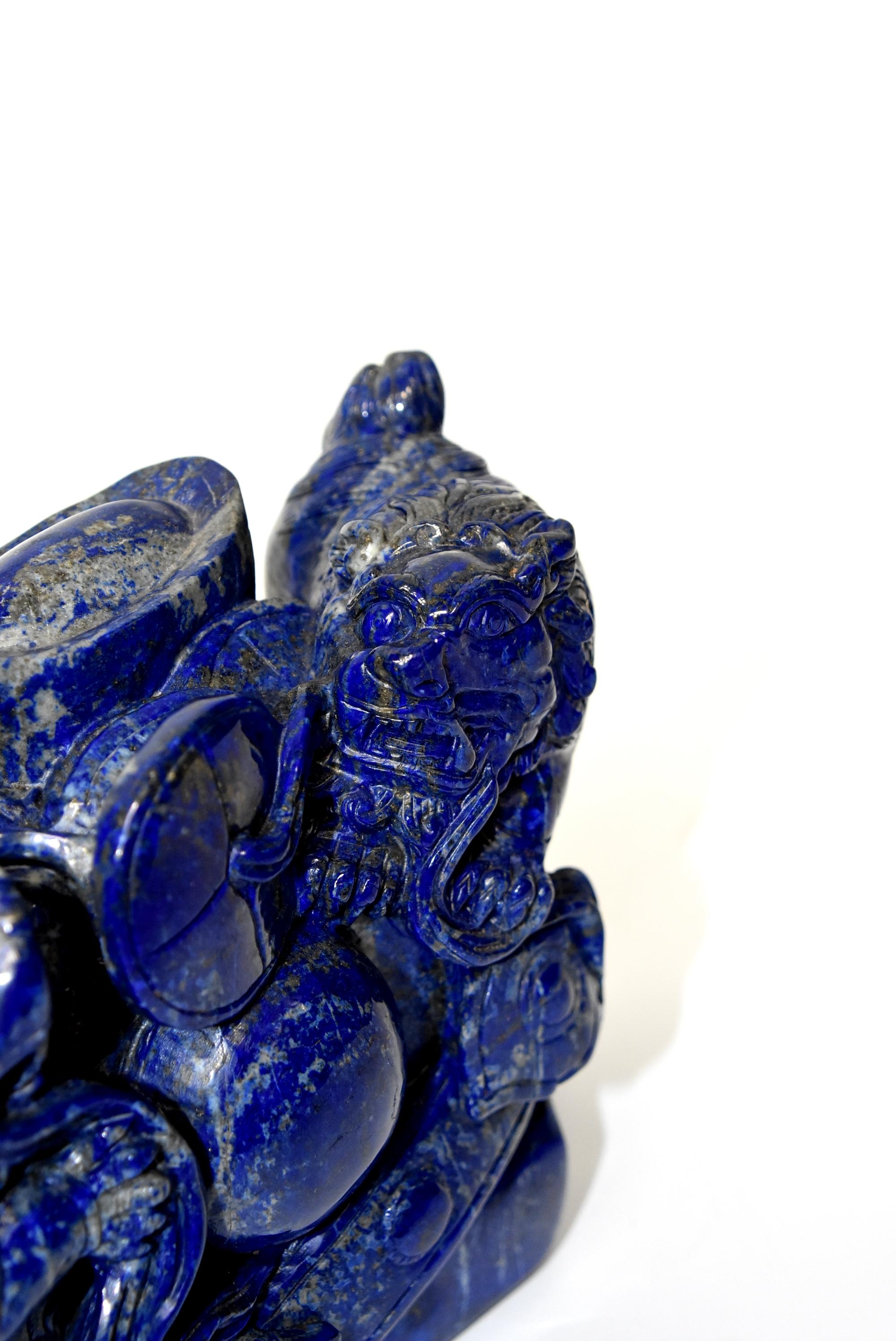 Natural Lapis Lazuli 8 lb Block with Carved Lions 4