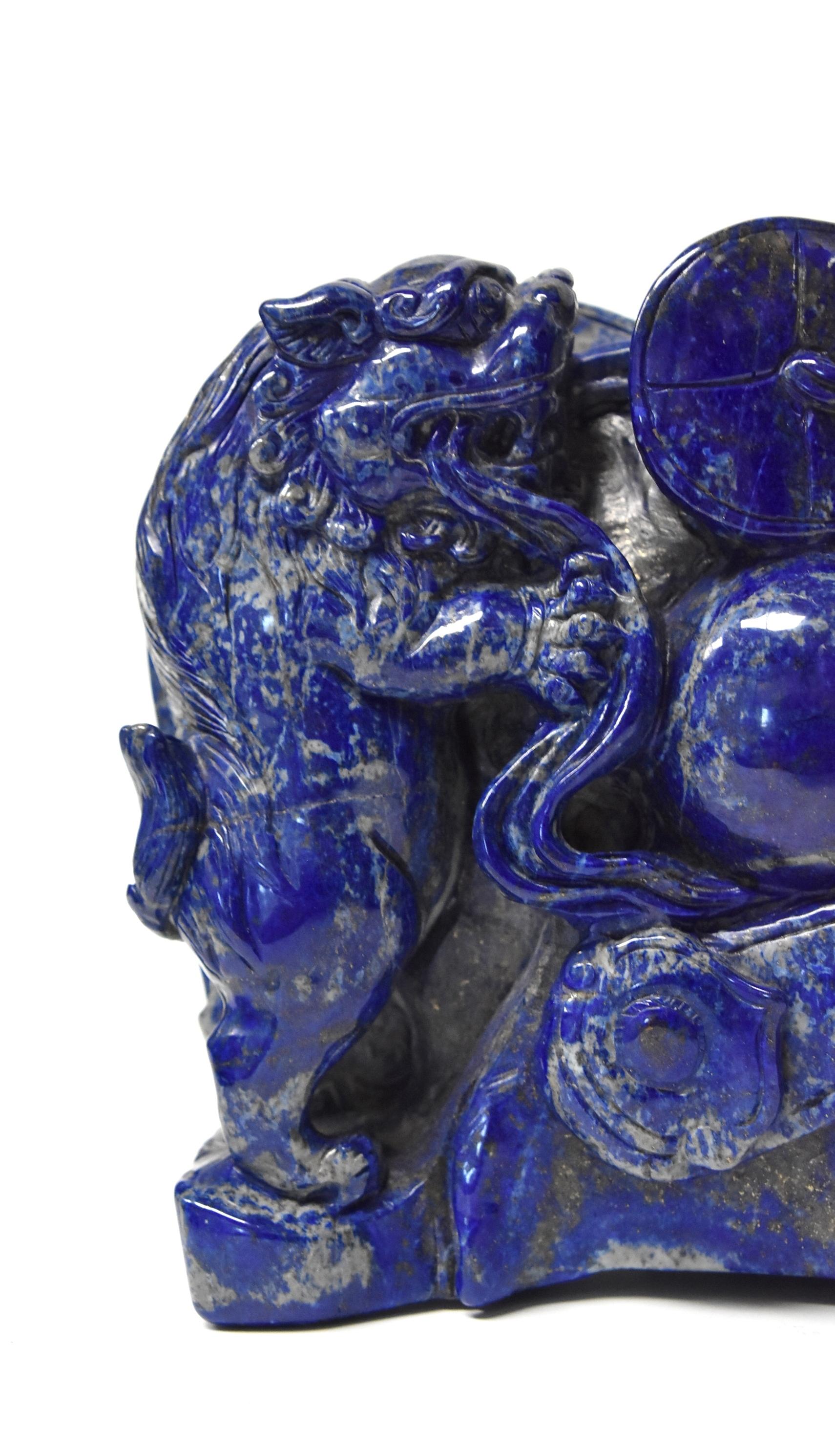 Natural Lapis Lazuli 8 lb Block with Carved Lions 6