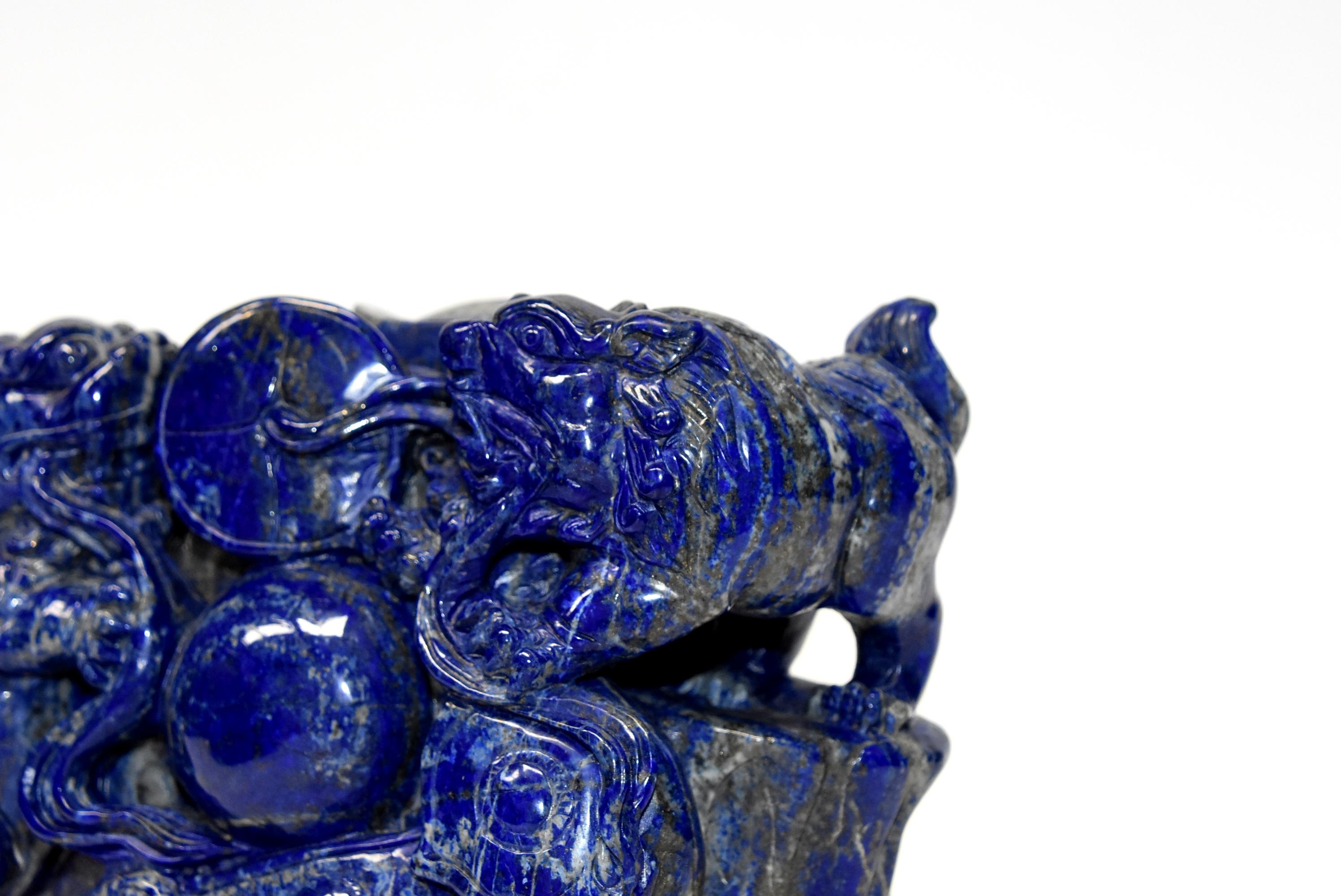 Natural Lapis Lazuli 8 lb Block with Carved Lions 7