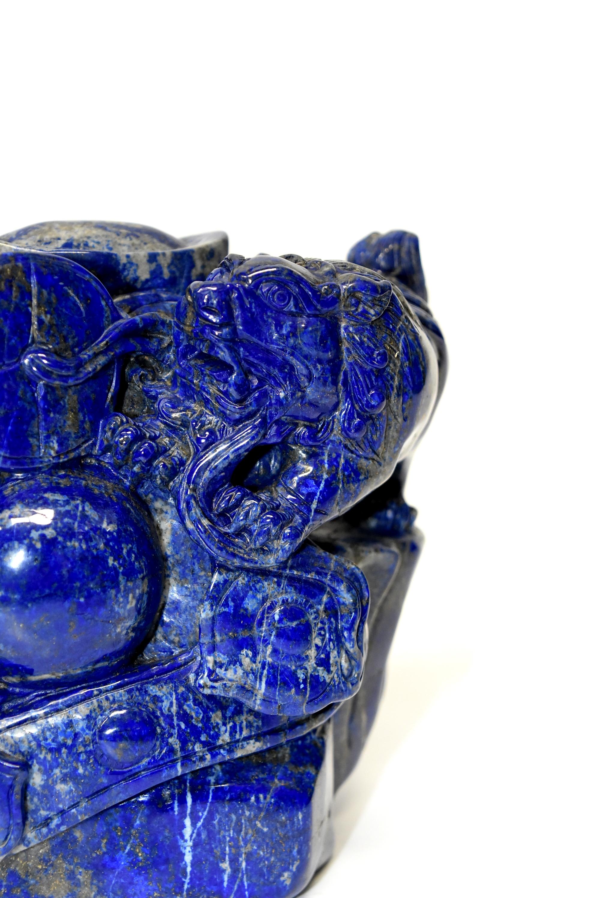 Afghan Natural Lapis Lazuli 8 lb Block with Carved Lions