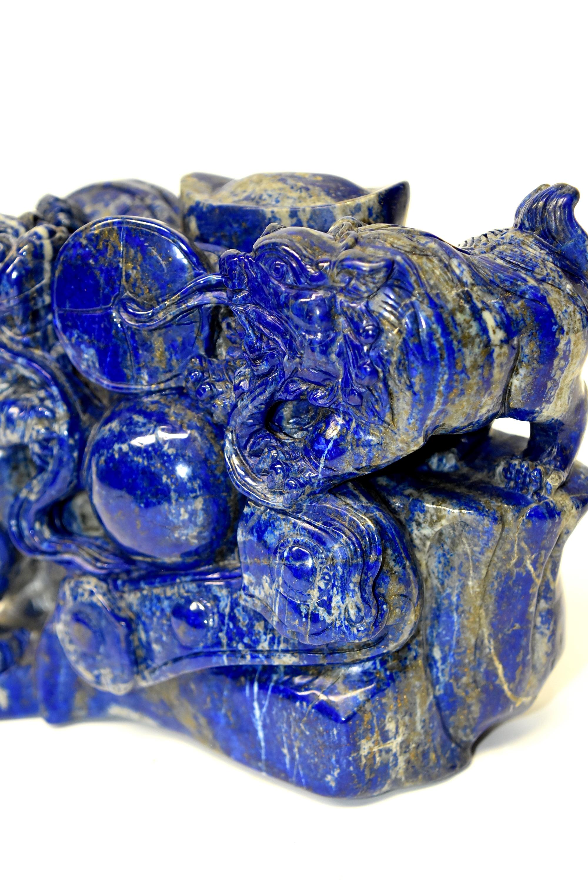 Natural Lapis Lazuli 8 lb Block with Carved Lions 1