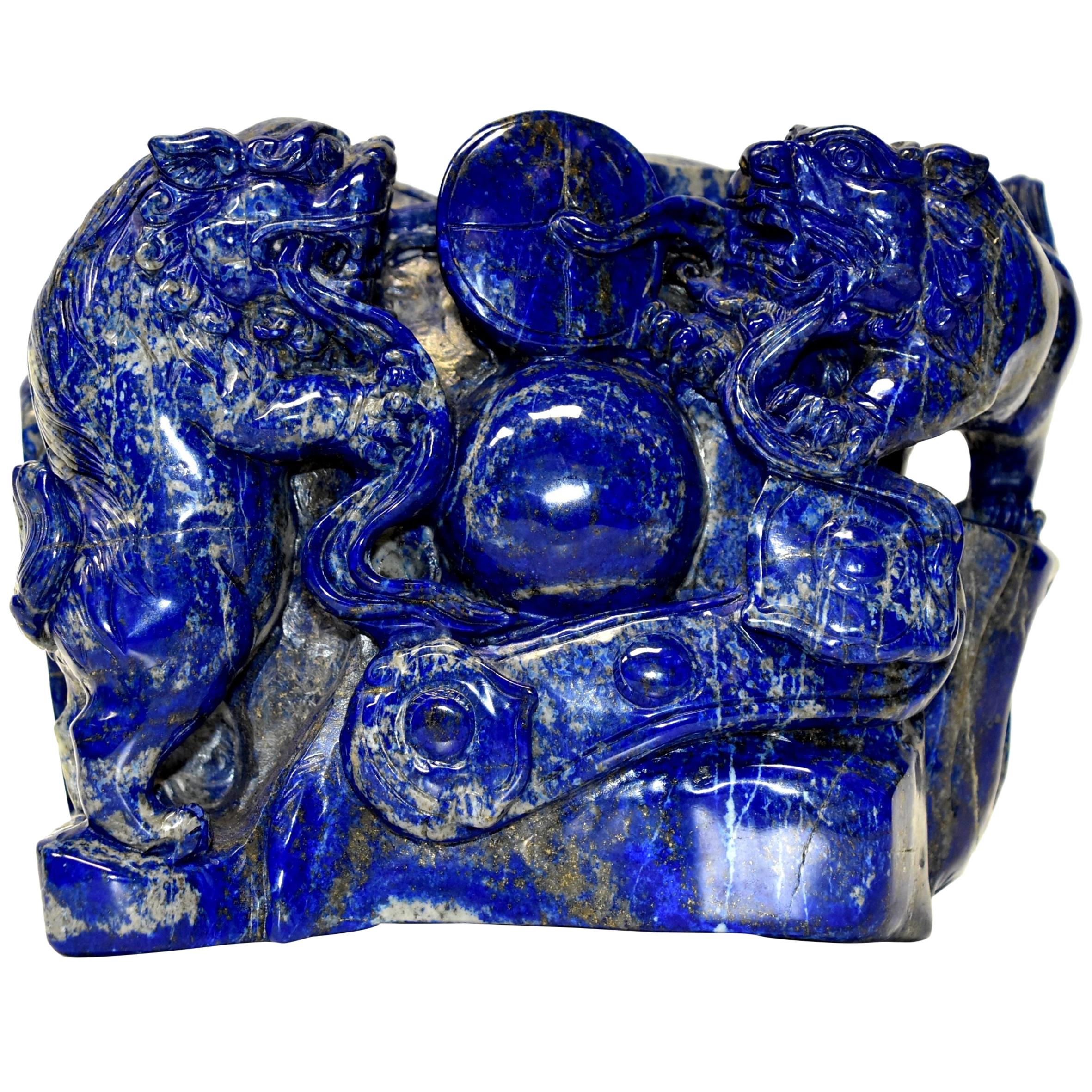 Natural Lapis Lazuli 8 lb Block with Carved Lions