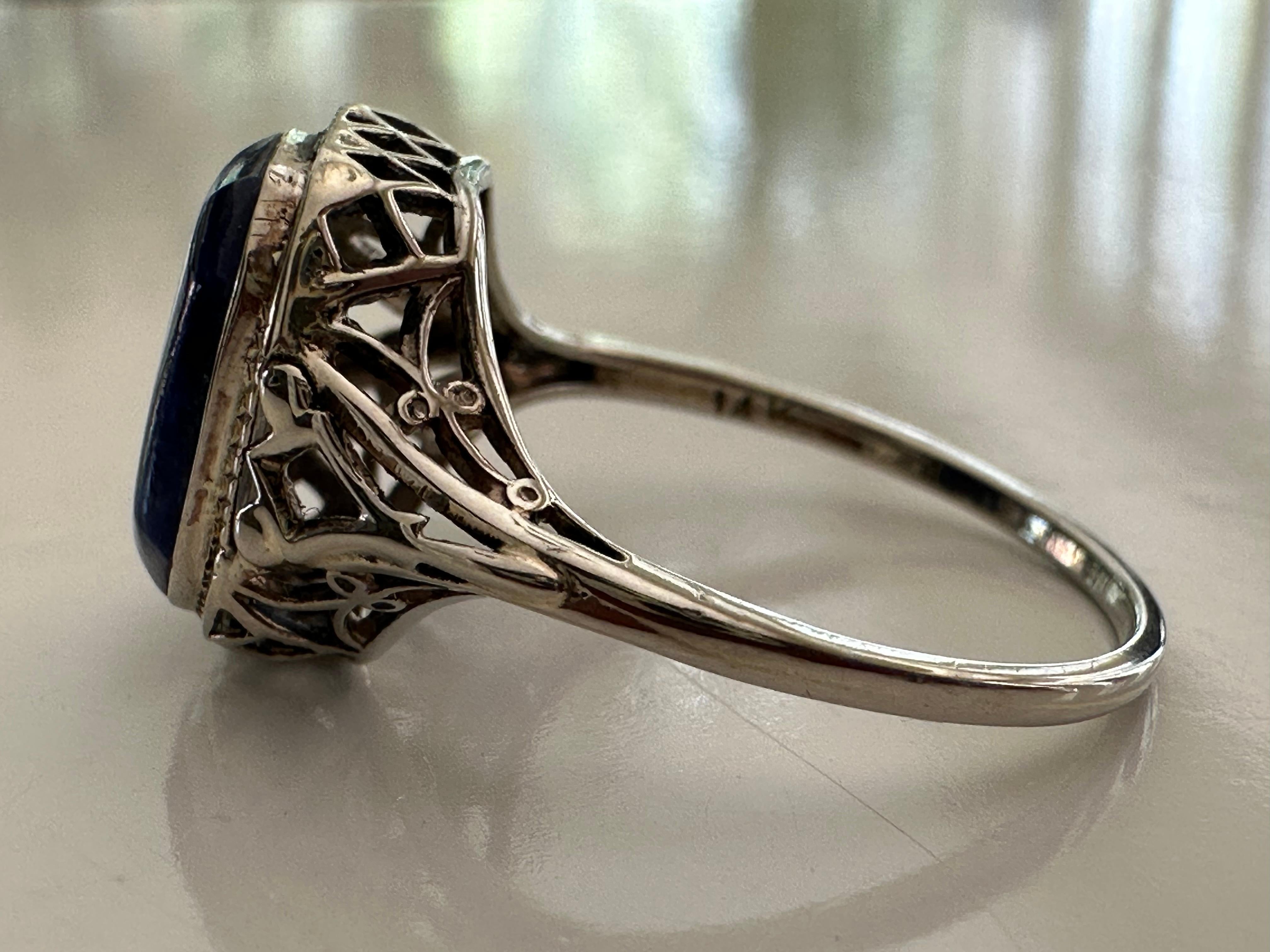 Natural Lapis Lazuli and Filigree Ring For Sale 1