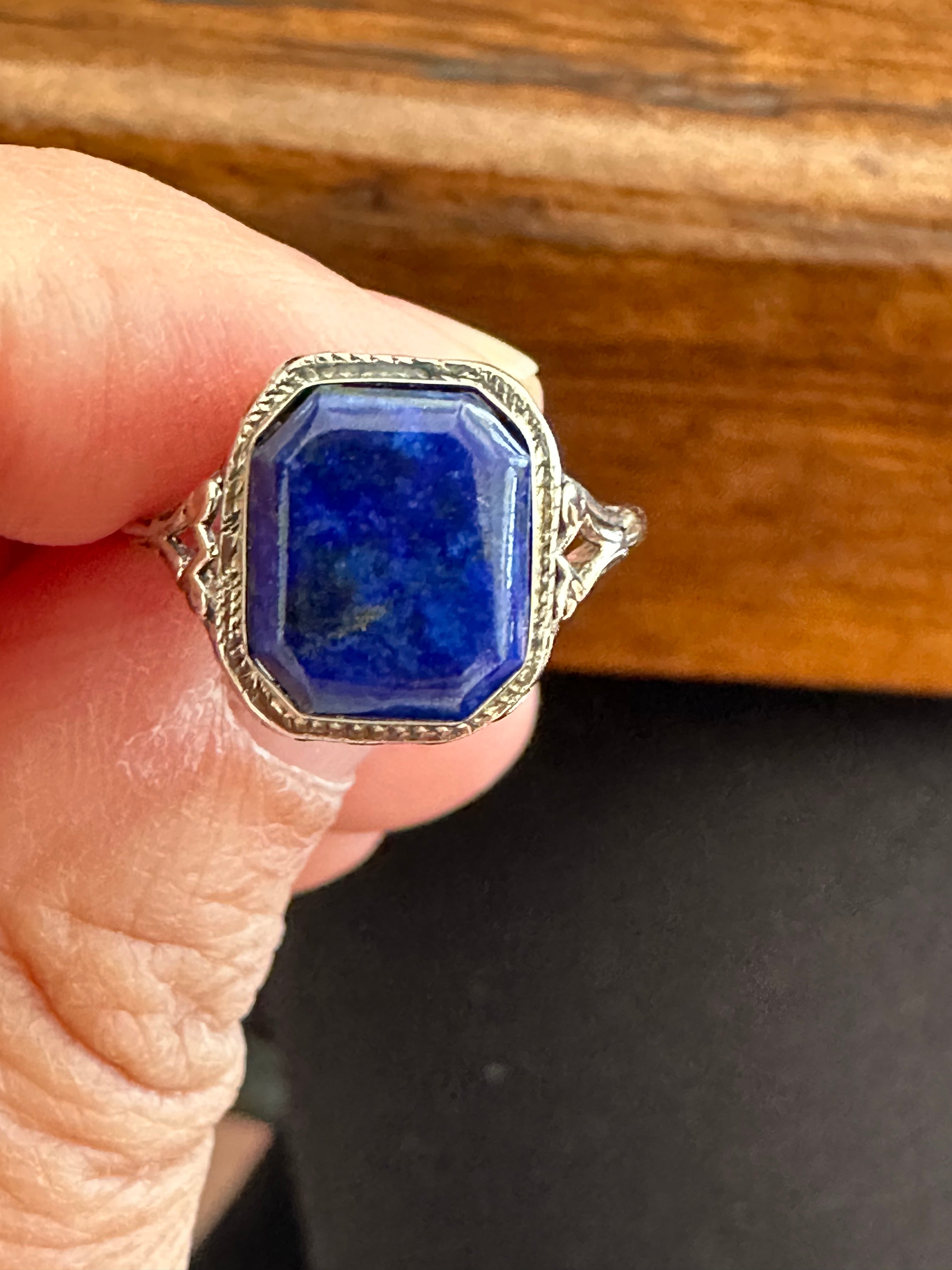 Bague en lapis-lazuli naturel et filigrane en vente 2