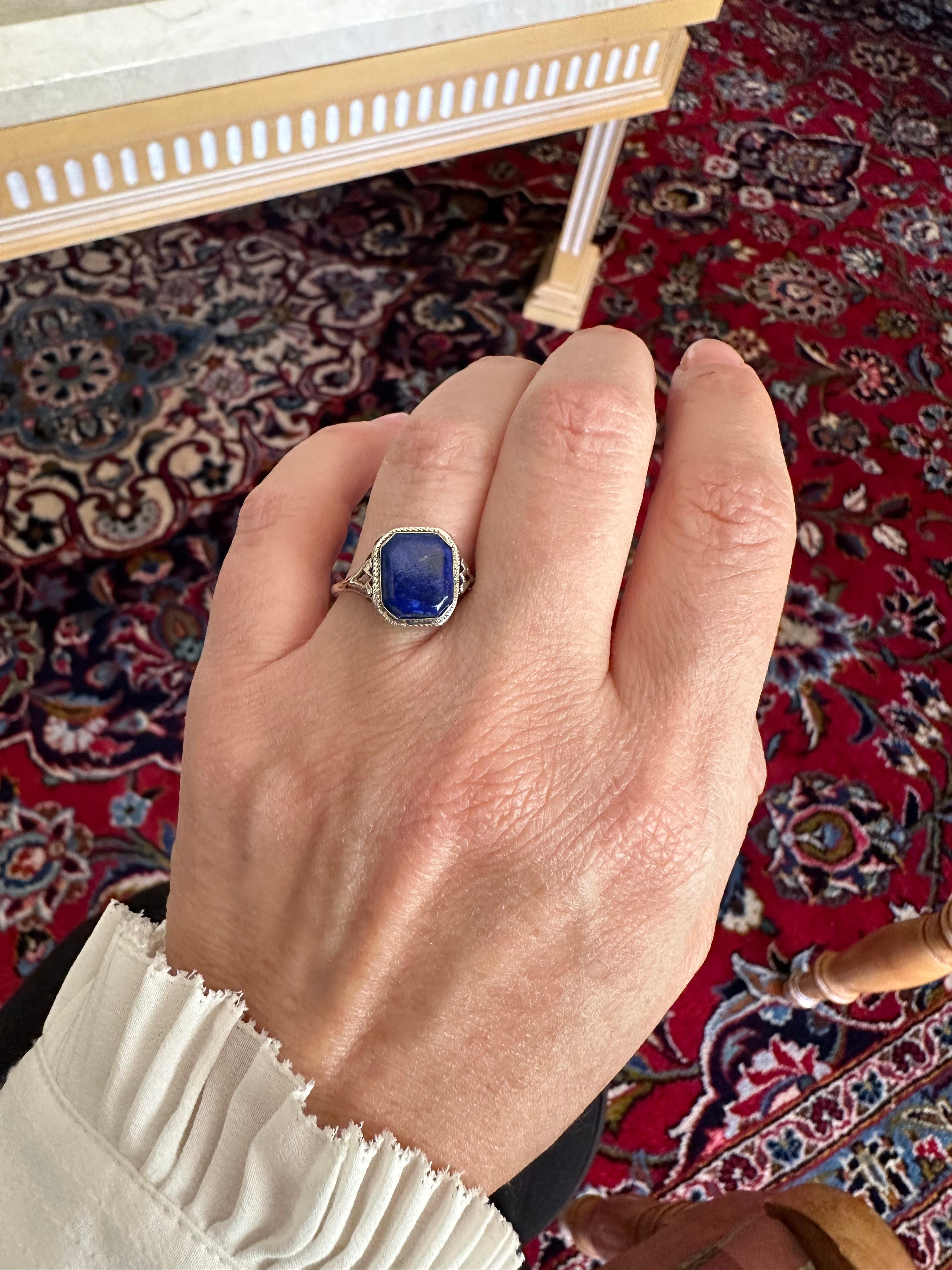 Natural Lapis Lazuli and Filigree Ring For Sale 3